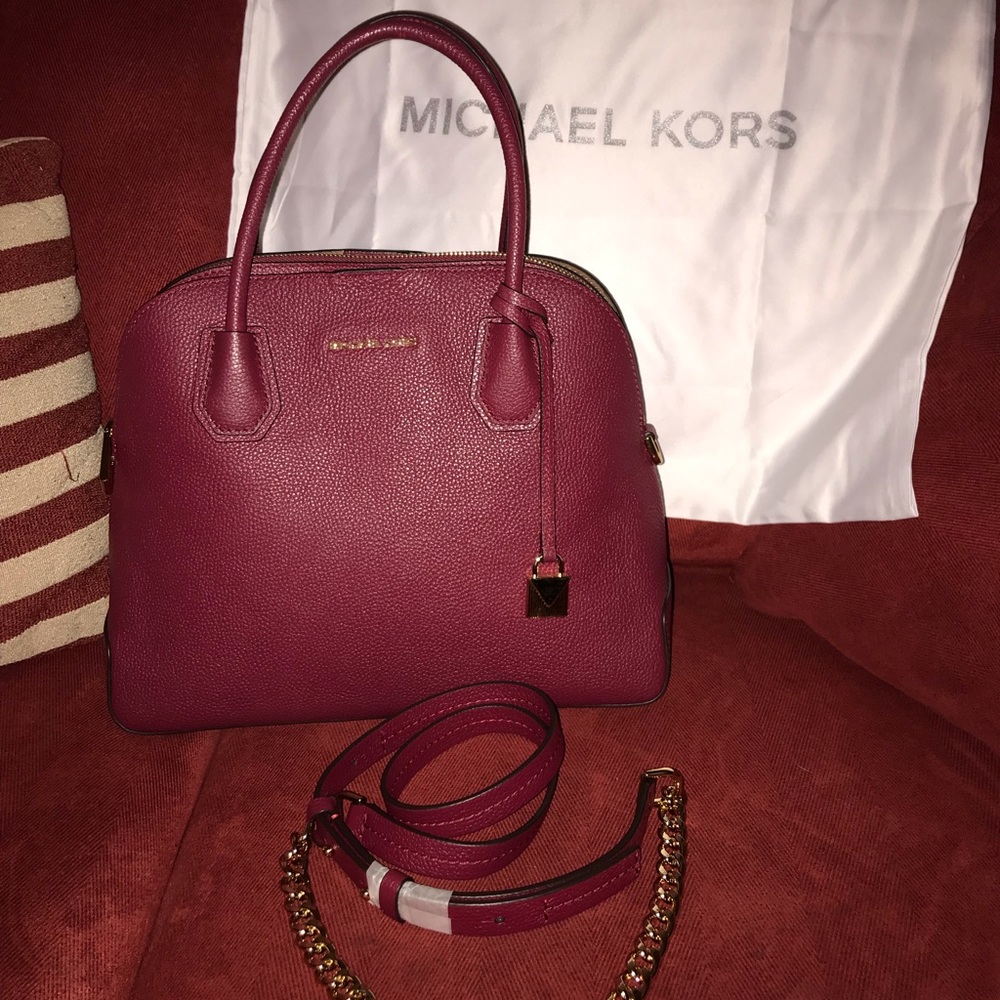 Michael Kors Wine Red Pebble Leather Satchel